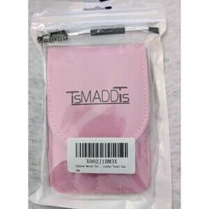 TsMADDis Eyebrow Tweezer Set with Pink Leather Travel Case & Spoolie Brush NEW